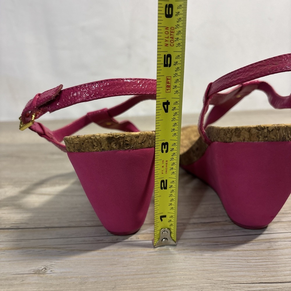 Women's 9 Vintage Ralph Lauren Reeta Strappy Pink Fuchsia Cork Wedge Y2K - Picture 5 of 9